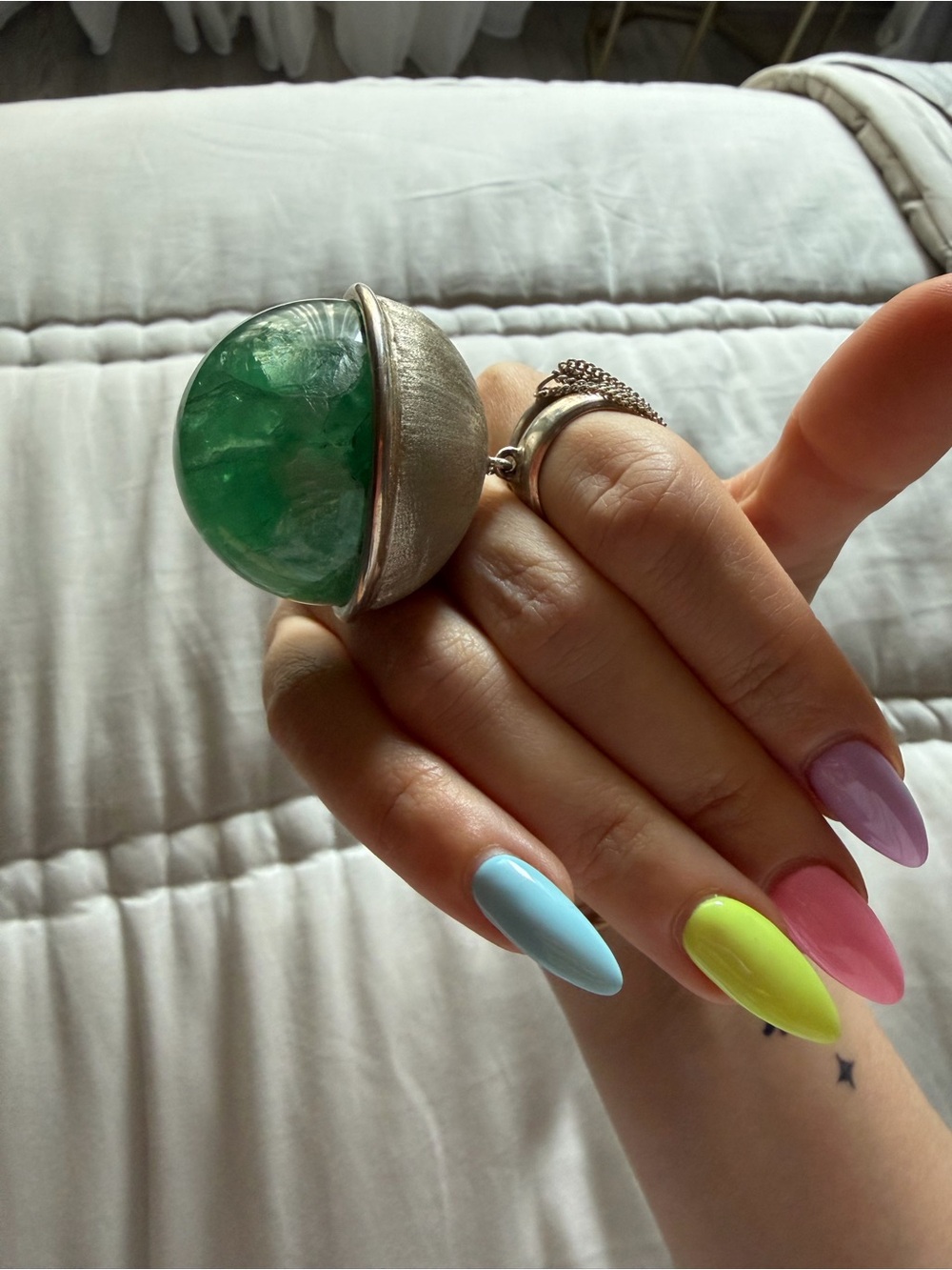 Hand Crafted Silver Ring with Green Fluorite stone